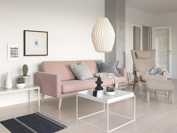 Everest Soffa 3-Sits klädd i tyget Tweed Pink, stående i ett ljust vardagsrum