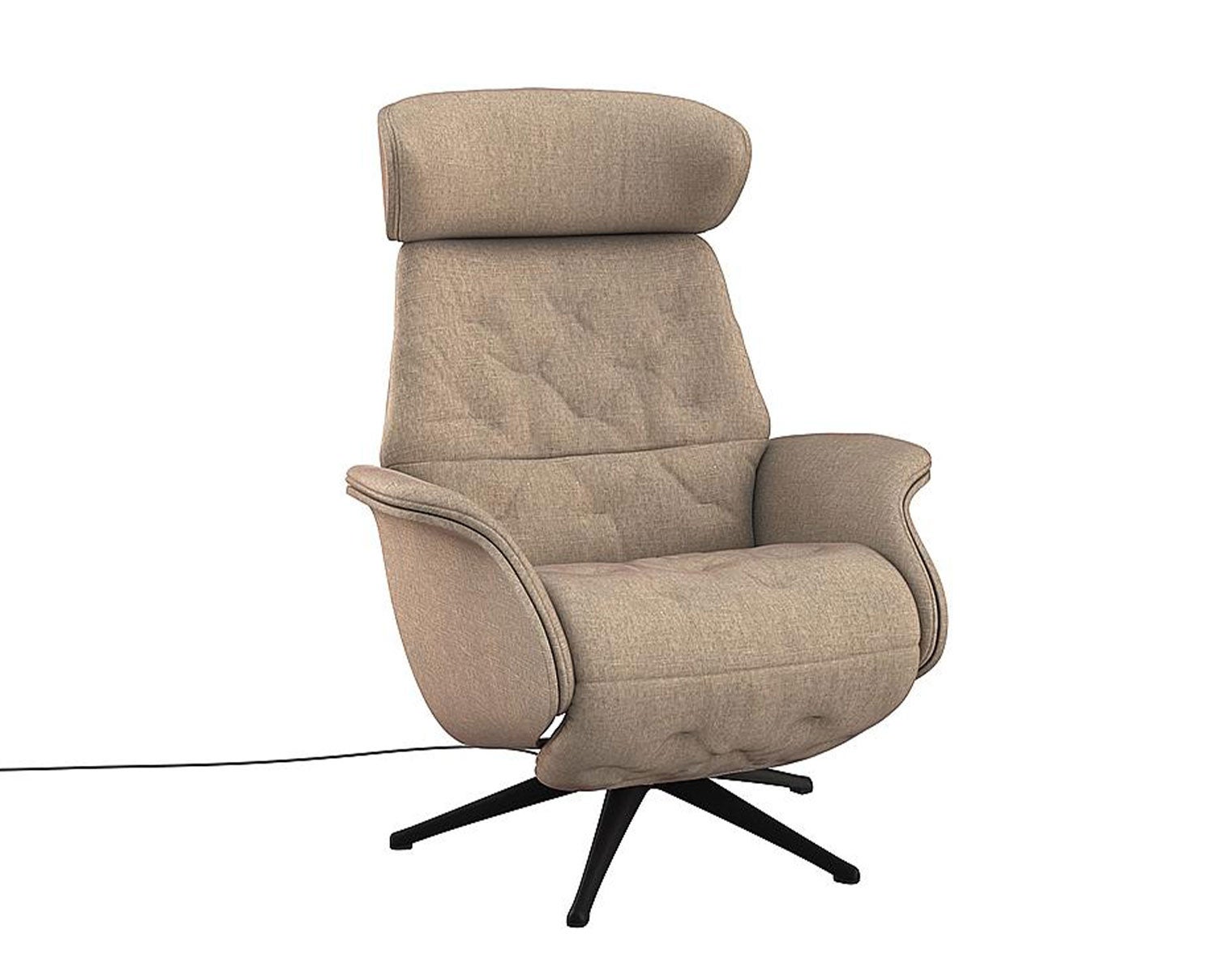 Volden Reclinerfåtölj med strömsladd helklädd i tyg med ben i svart aluminium