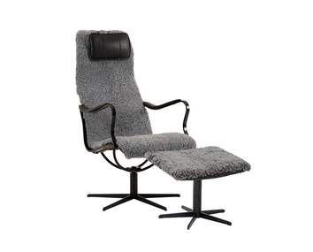 Chic Fåtölj med fotpall Metall Fårskinn