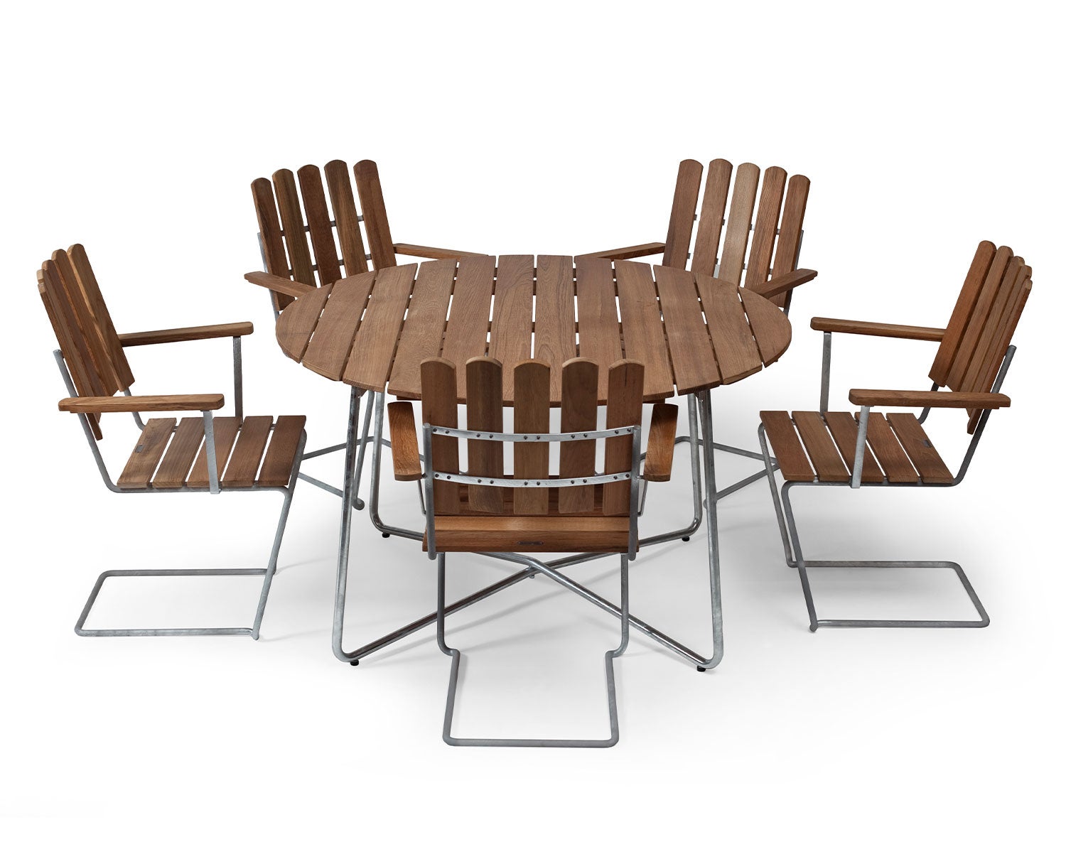 Bord 9A 120 + 5 st Fåtölj A2 Matgrupp i teak