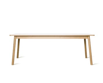 Dino bord 200 cm. Bordsyta i vit HPL med kant i ek, sarg och ben i mattlackad massiv ek