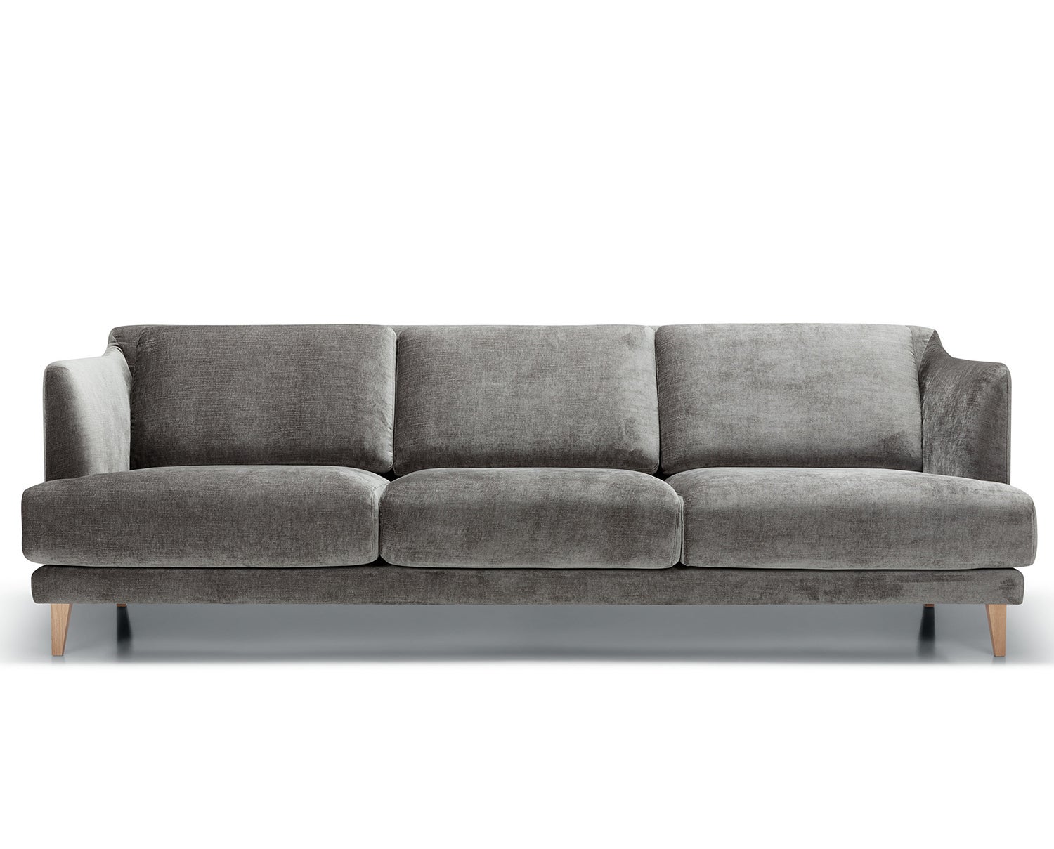 Vera soffa 3-sitsXL hel med 3 plymåer i tyg Wildflower 11 Grey med ben i ek