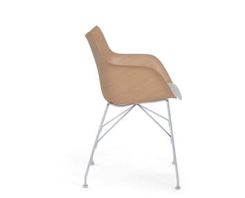 Q/WOOD Stol Ljus bokfanér Kromben Vit dyna