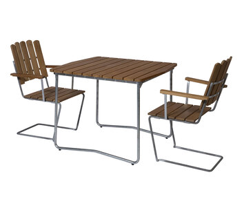 Matgrupp ett Bord B31 84 + två stycken Fåtölj A2 i teak från Grythyttan