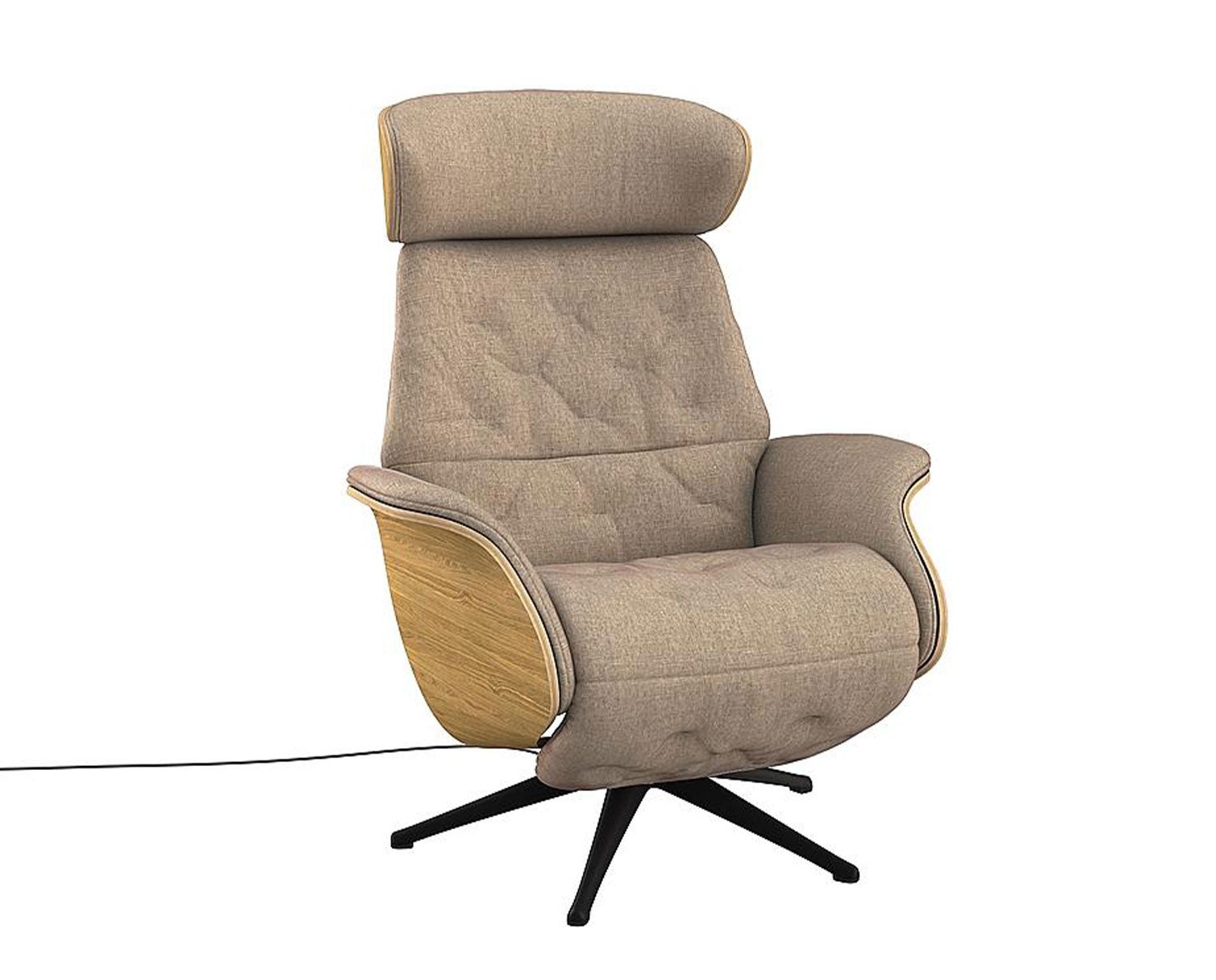 Volden Reclinerfåtölj med strömsladd, fanérsidor och ben i svart aluminium