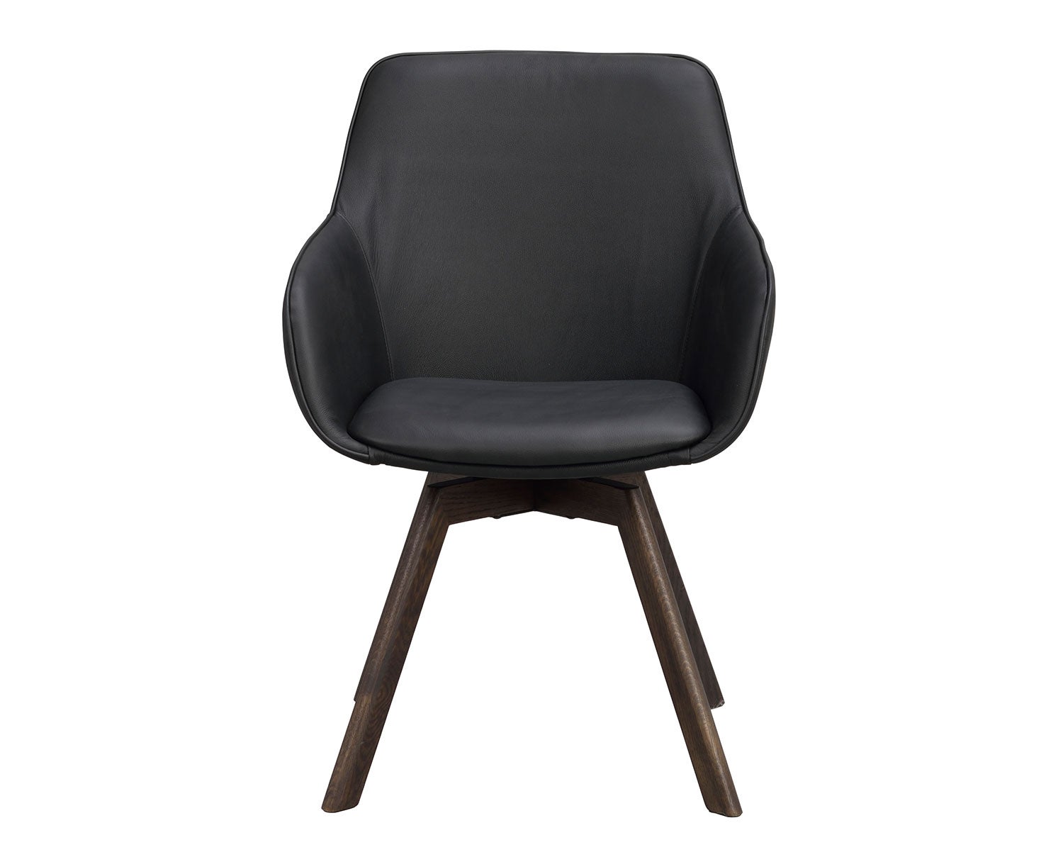 Alison karmstol i svart läder, bruna ekben