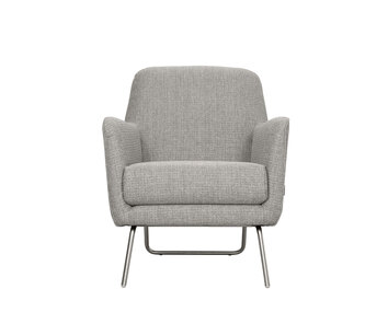 Lafayette fåtölj med låg rygg, tyg Gena Silver, ben i borsta krom | Furninova