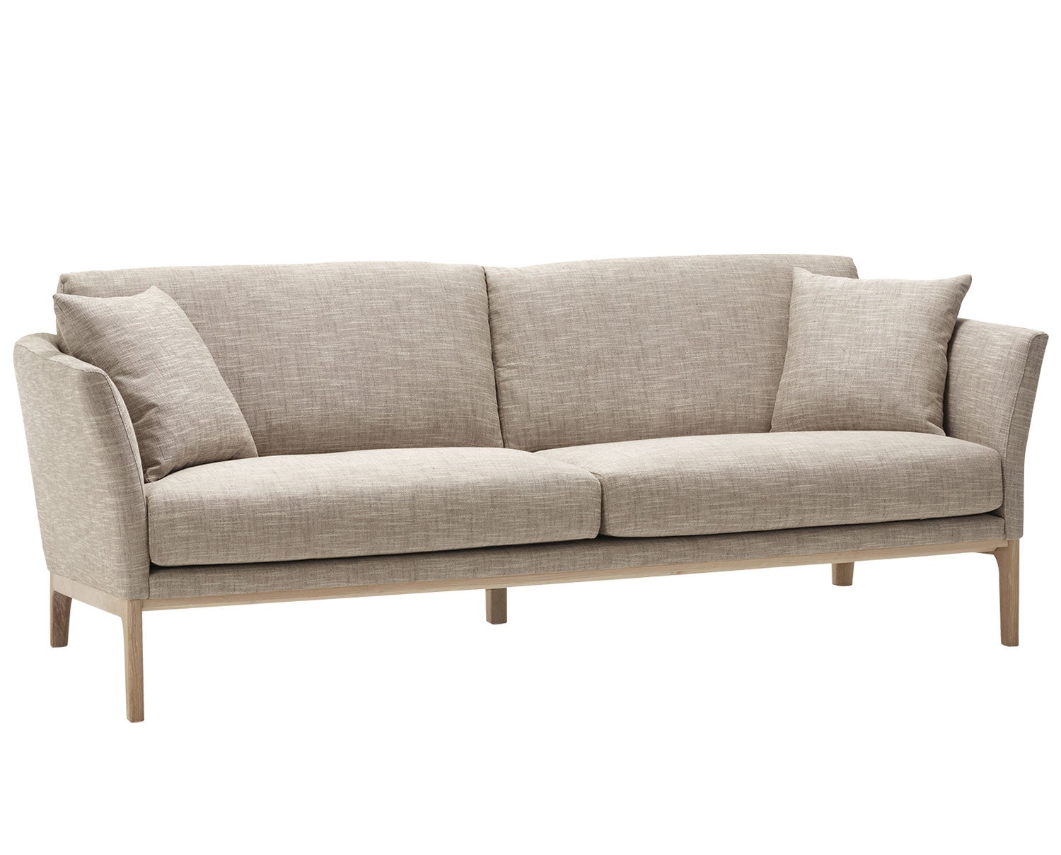Lola soffa från Bröderna Anderssons i gråbeige tyg med bensockel i massiv ek