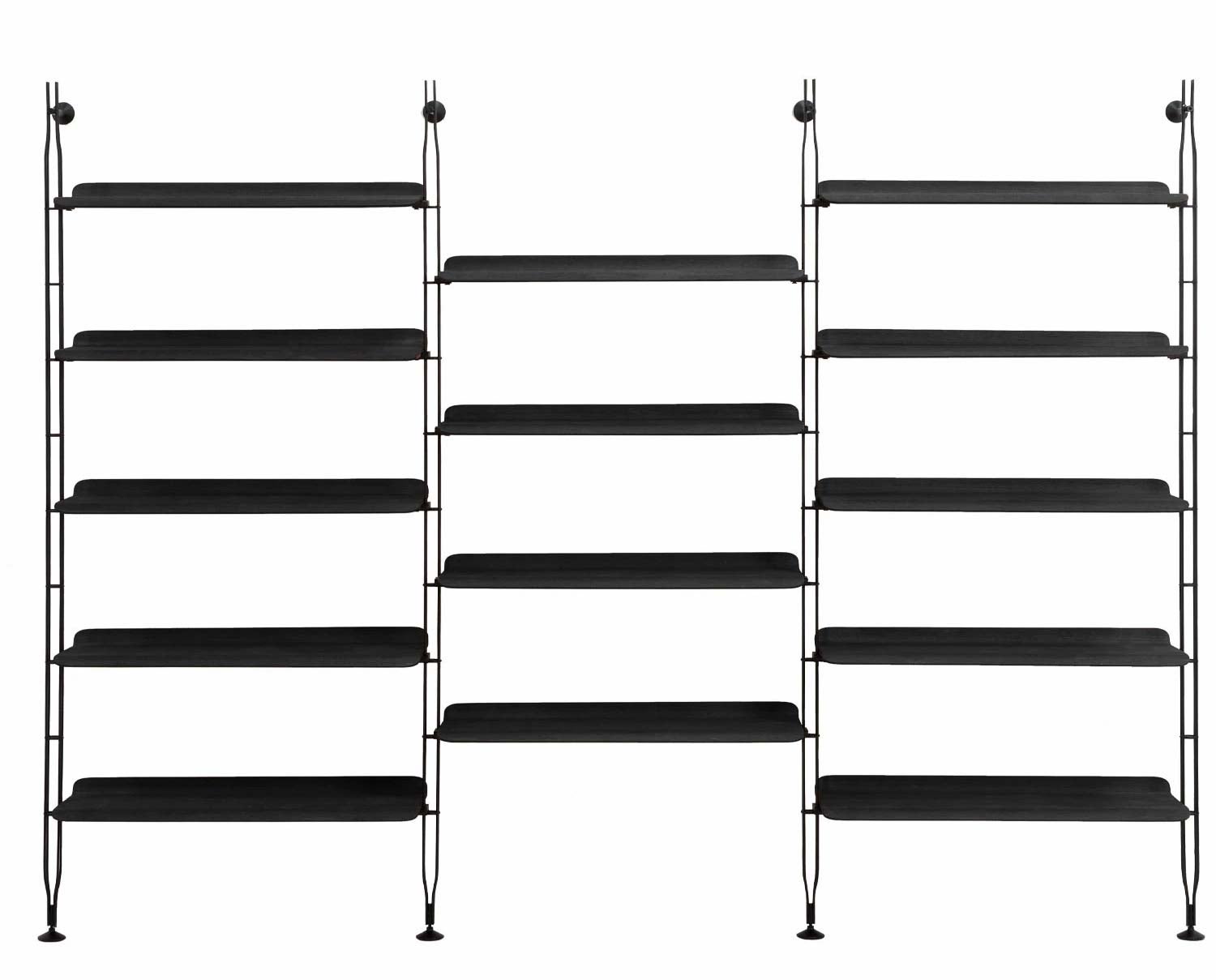 Adam Wood hylla med 14 hyllplan och 4 gavlar i svart ask