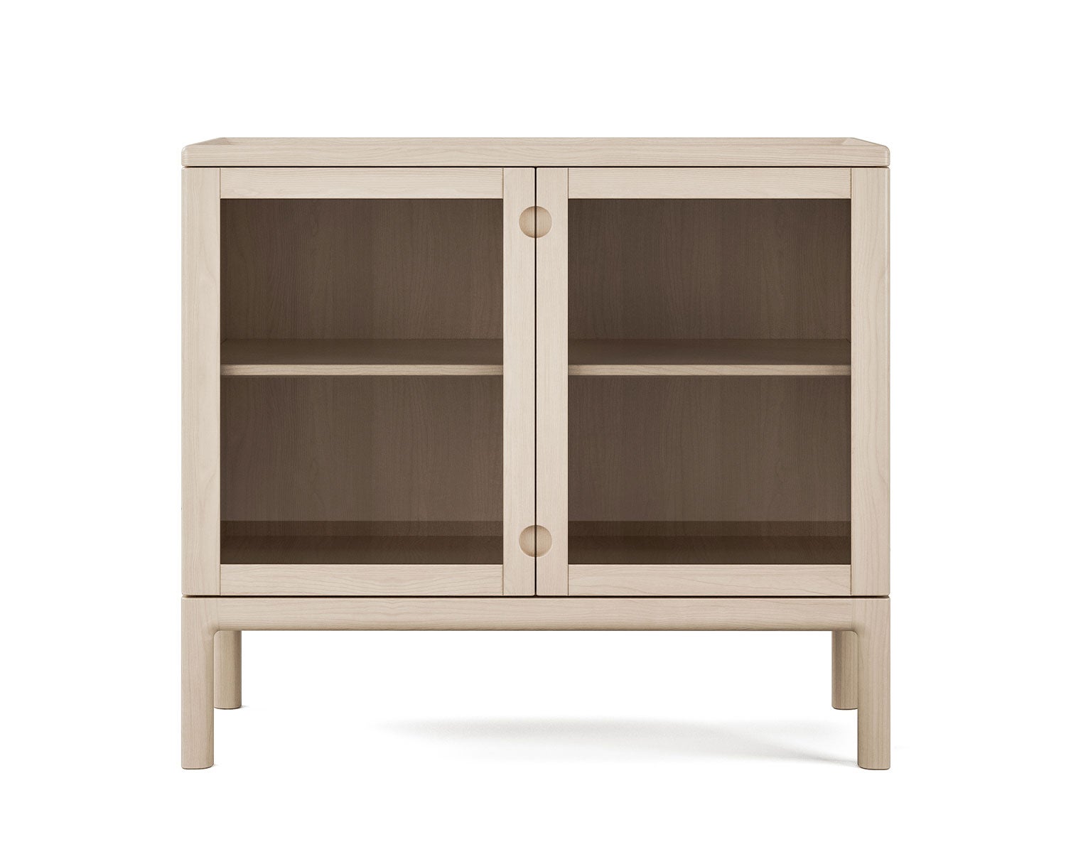 Prio Skåp Låg med glasdörrar i ljus mattlackad björk