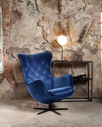 Status King Fåtölj i blått sammetstyg