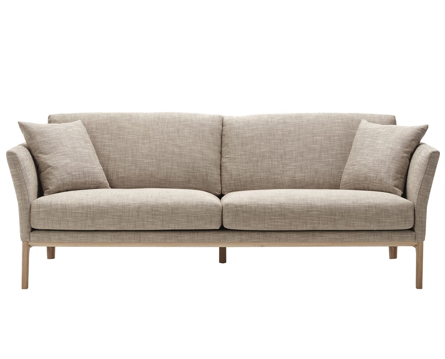 Lola soffa från Bröderna Anderssons i gråbeige tyg med bensockel i massiv ek