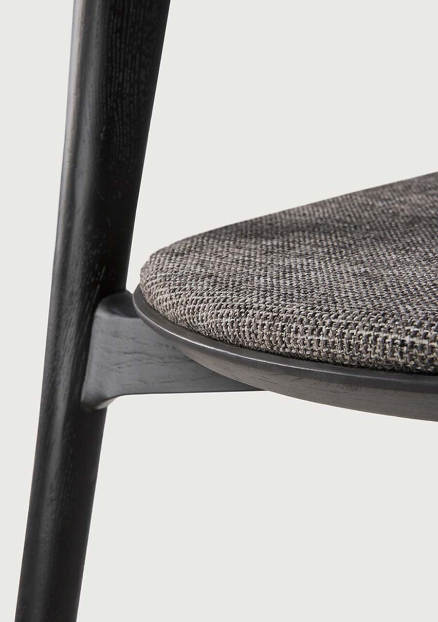 Bok Stol Svartlackad Ek Tyg Grå