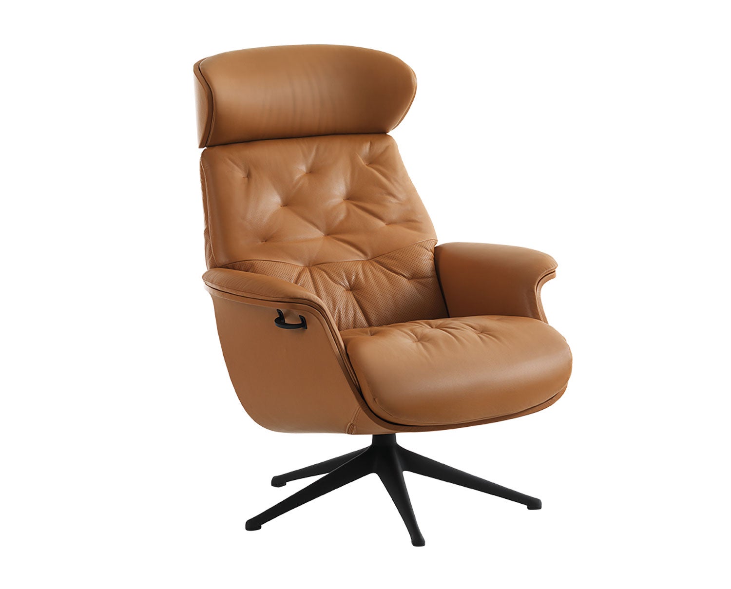 Volden Fåtölj helklädd i lädret Dakota Modern Cognac med ben i svart aluminium