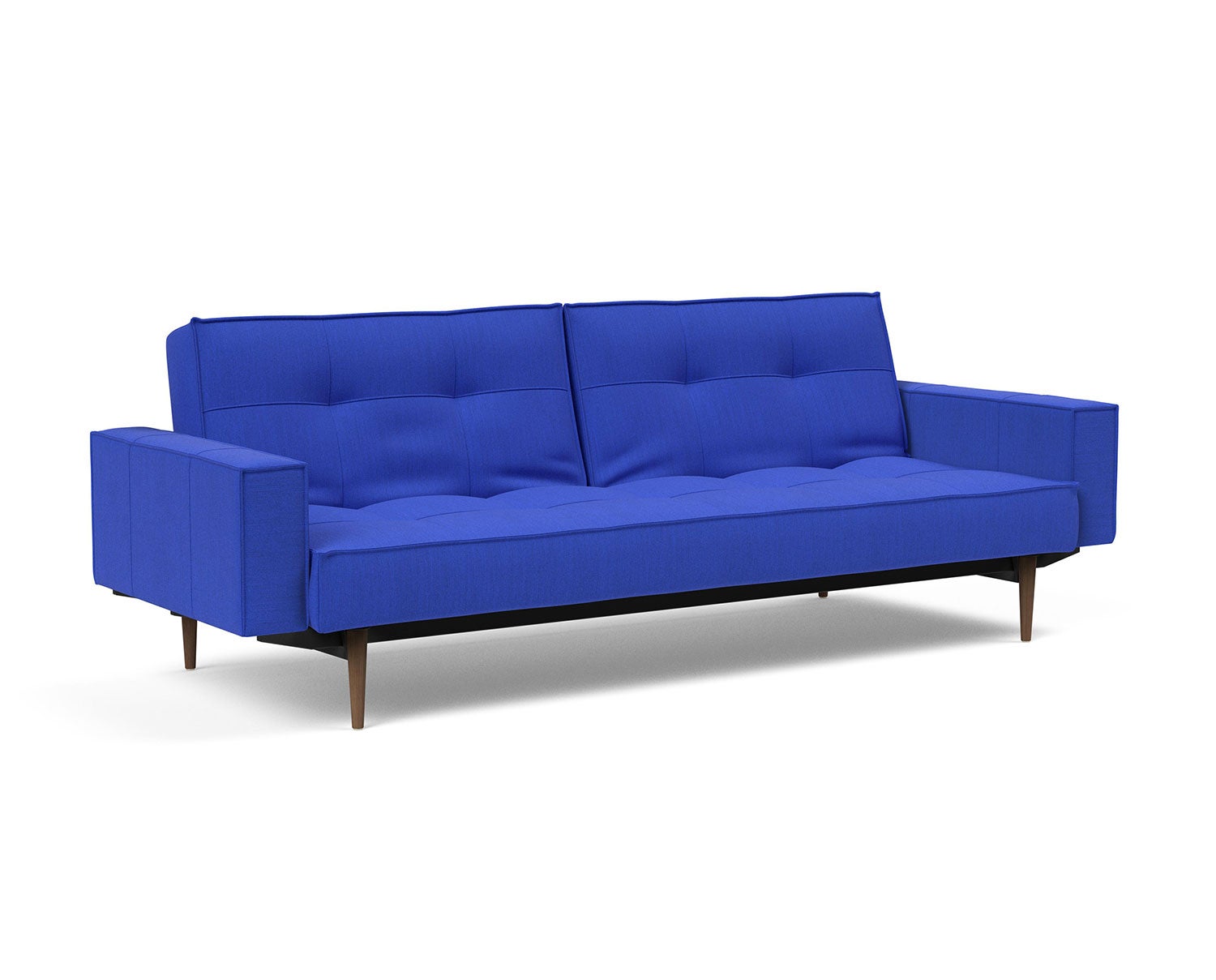 Splitback Bäddsoffa Armstöd med mörka stylettoben i tyget 512 Elegance Ultramarine