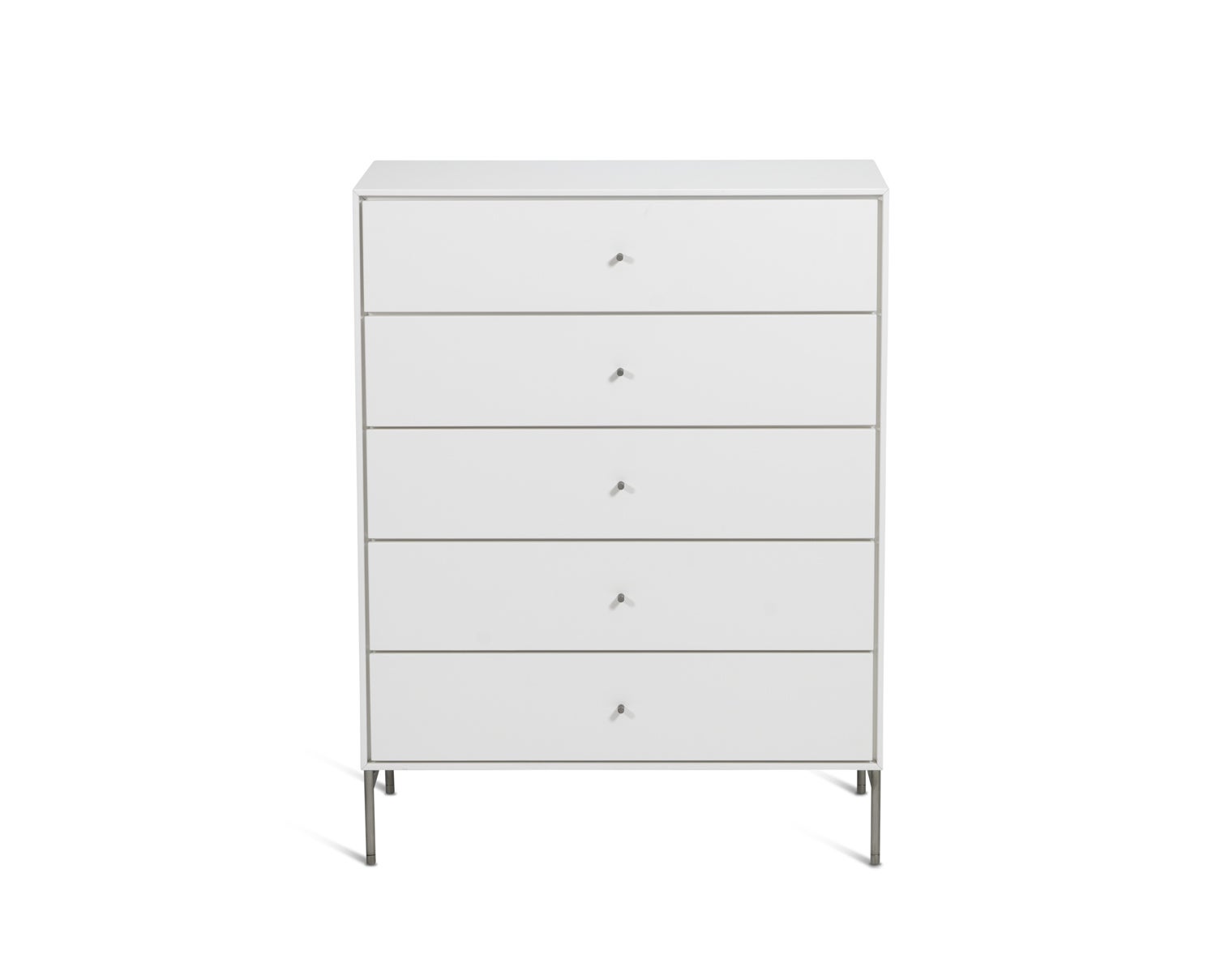 Volt Byrå 5 Lådor | Vitlack och med ben av rostfritt stål