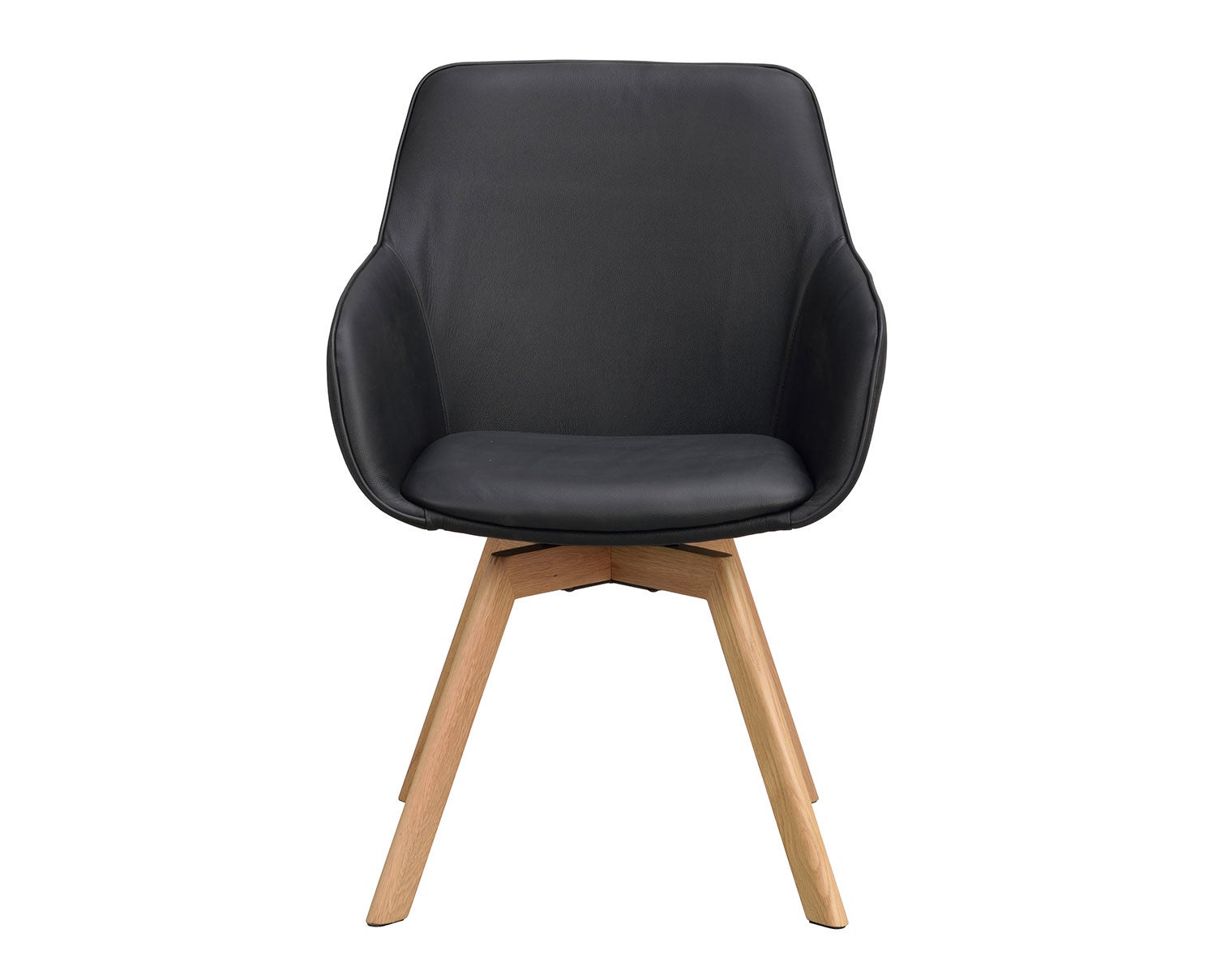 Alison karmstol i svart läder, ekben