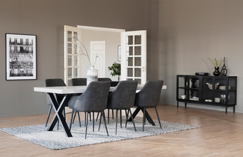 Brooklyn matbord X ben, Vitpigmenterad 220 cm. Ramsey stol