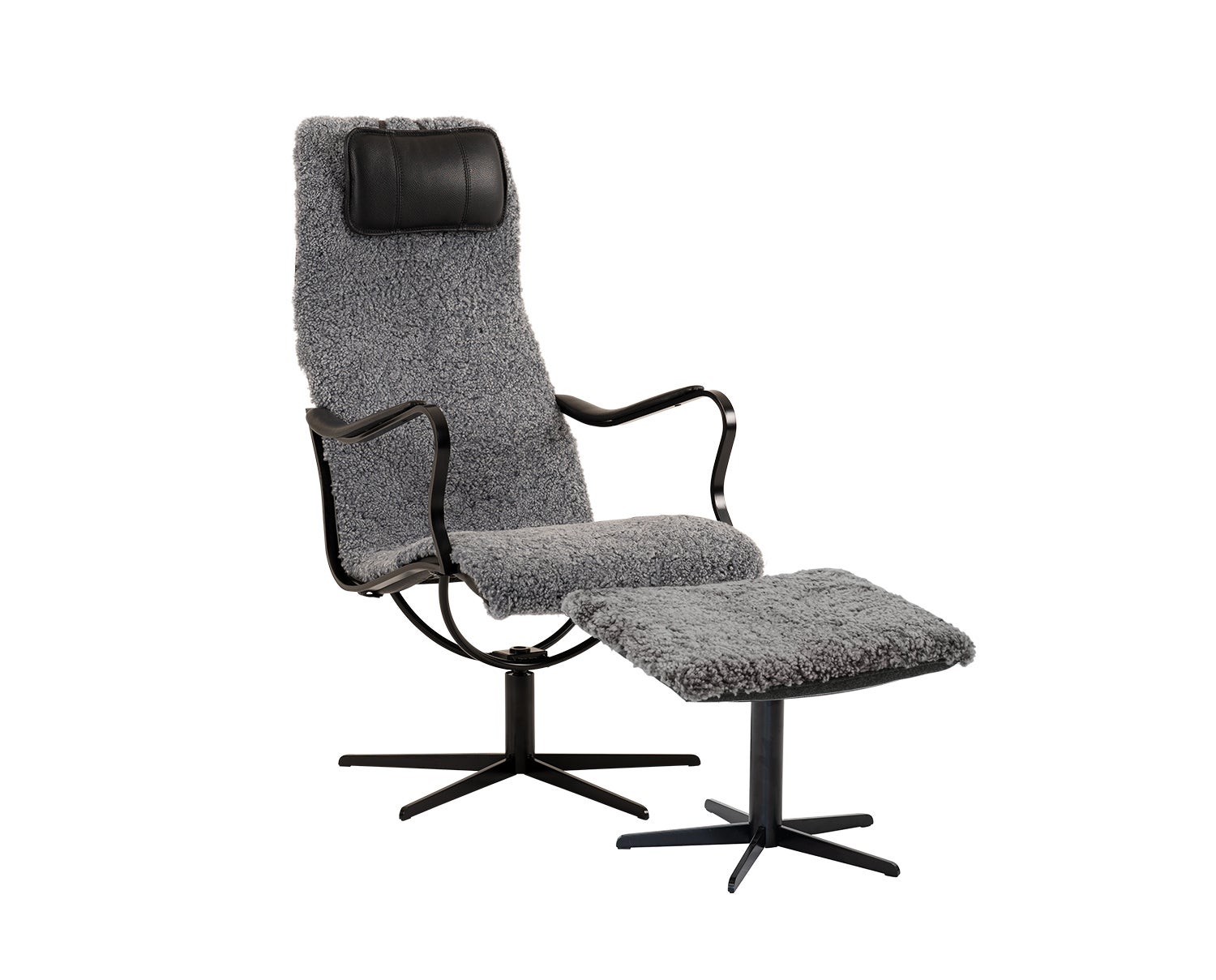 Chic Fåtölj med fotpall Metall Fårskinn