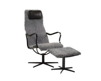 Chic Fåtölj med fotpall Metall Fårskinn