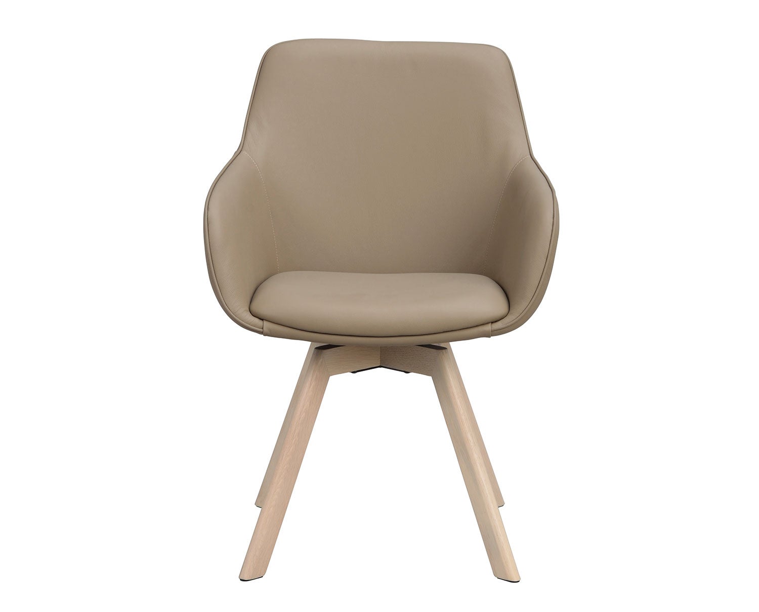 Alison karmstol i beige läder, vitpigmenterade ekben