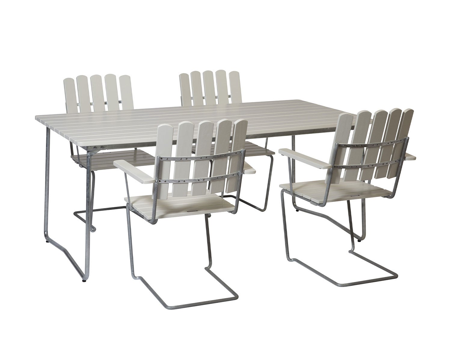 Matgrupp ett Bord B31 170 + fyra stycken Fåtölj A2 i vitlackad ek från Grythyttan