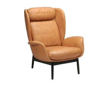 Padova Fåtölj i lädret Nature Cognac med ben i svart ek