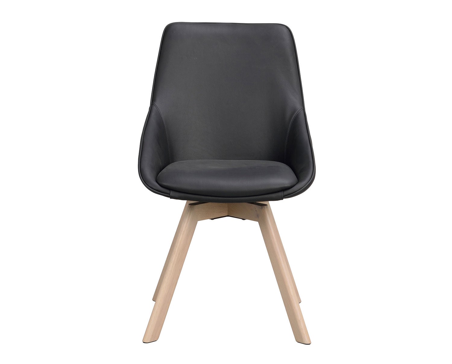 Alison stol i svart läder, vitpigmenterade ekben