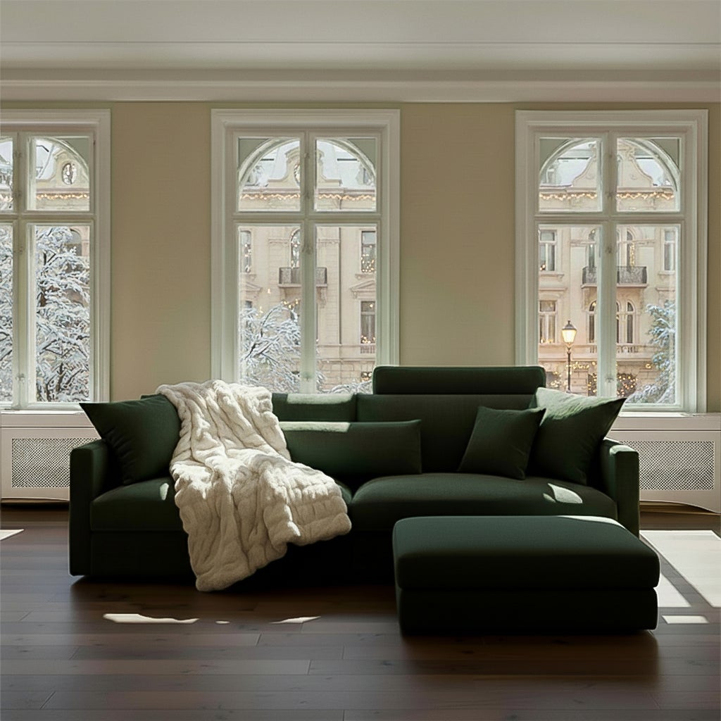 Haven-sofa-4seater-darkgreen-neckrest-puff-fluffy-winter-lifestyle