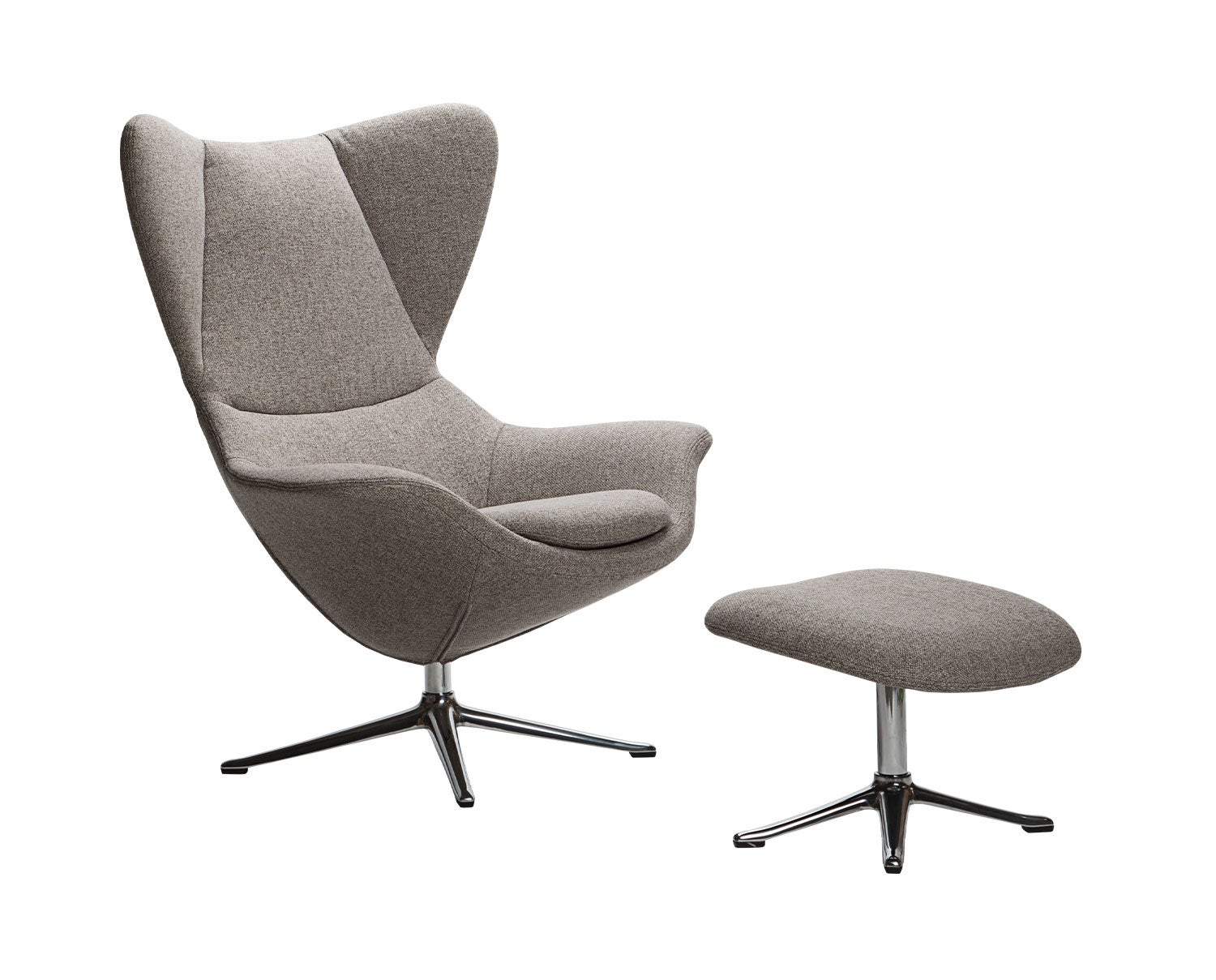 Stilo Fåtölj och fotpall med ben i polerad aluminium