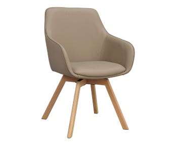 Alison karmstol i beige läder, ekben