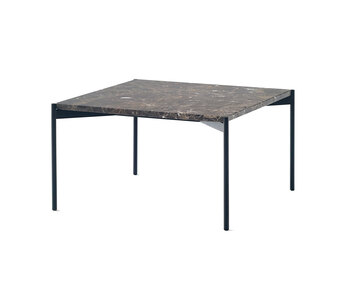 Soffbordet Plateau, med marmorskiva i Emperador Dark. Bilden visar storleken 60x60 centimeter. 