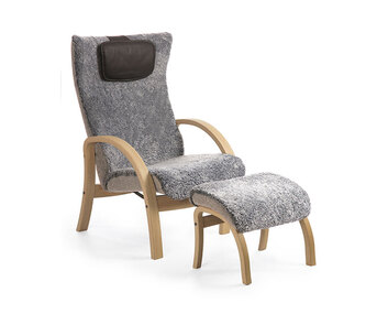 Easy Fåtölj och fotpall i vitoljad ek i fårskinn Graphite