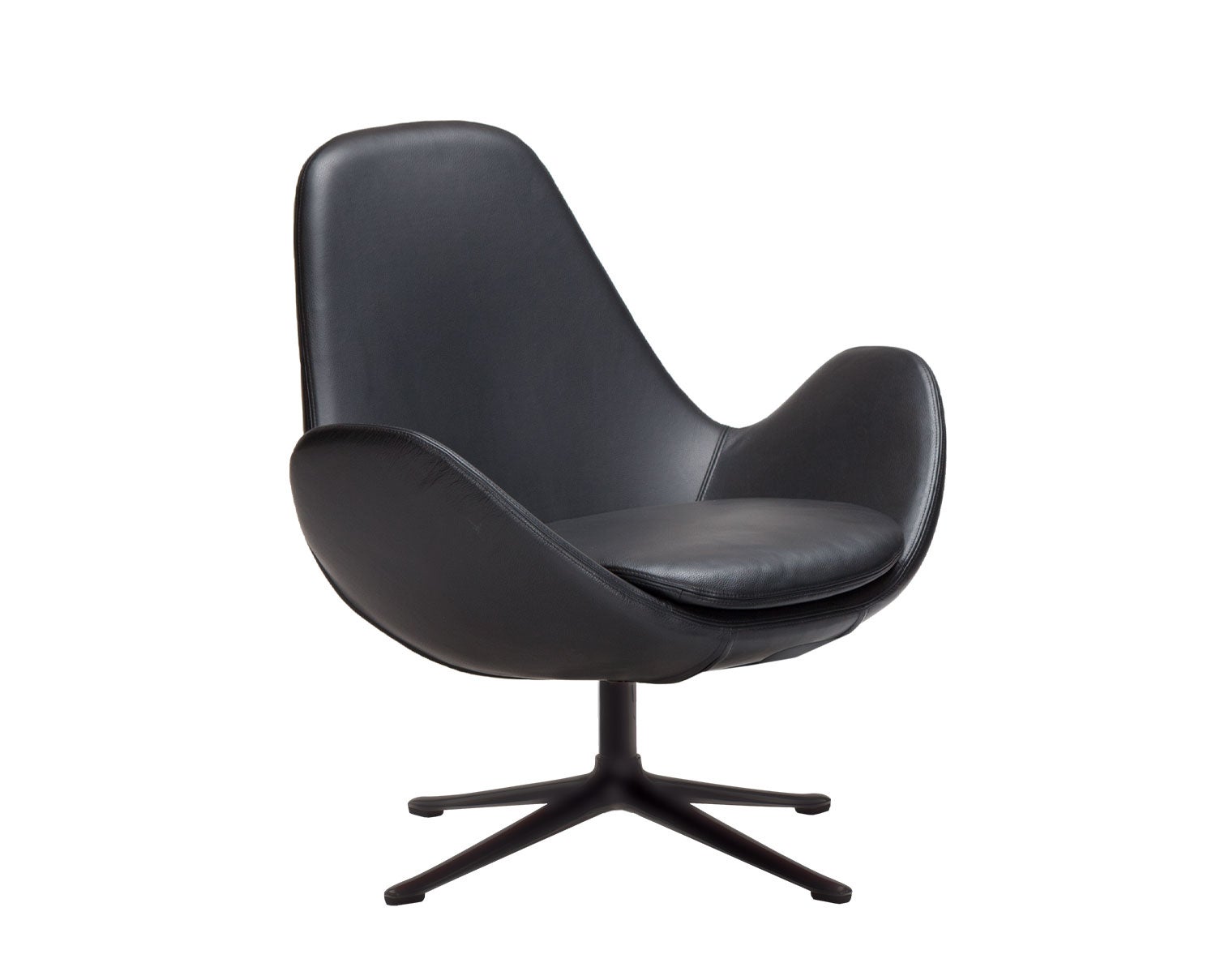 Ghost Low Fåtölj i lädret Savoy Black Platin med ben i svart aluminium