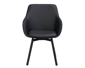 Alison karmstol i svart läder, svarta metallben