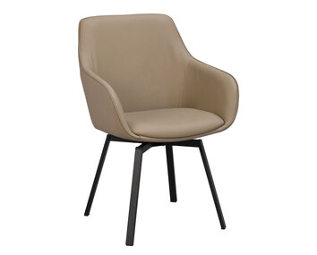 Alison karmstol i beige läder, svarta metallben