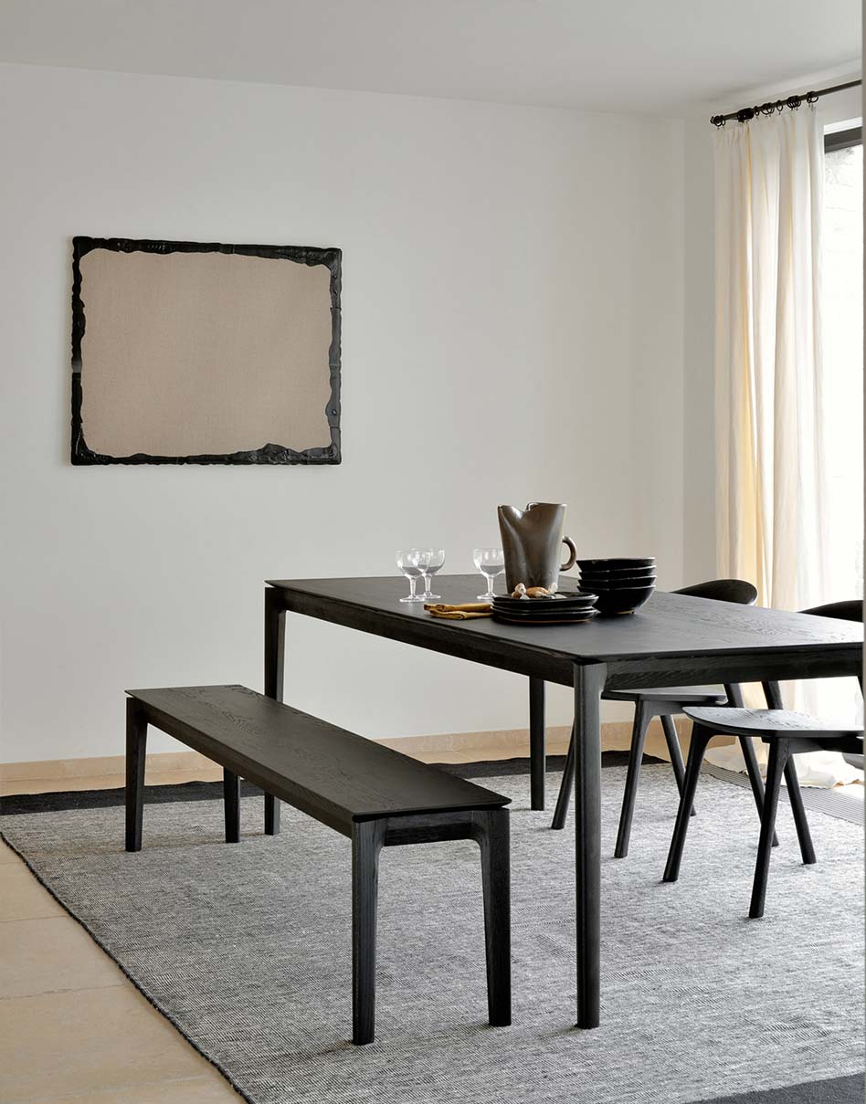 Bok Bänk och Bok Matbord i svart ek