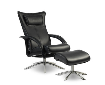 Delta Swing Fåtölj med Pall | Original Svart läder Nero Classic