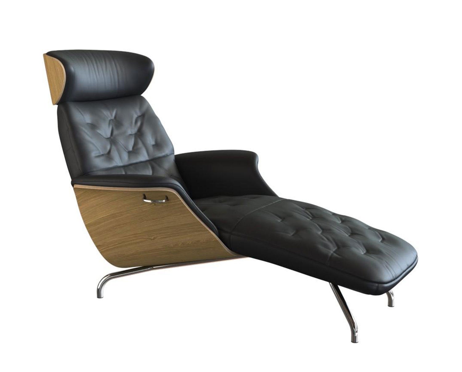 Volden Schäslong med fanérsidor i lädret Savoy Platin Black