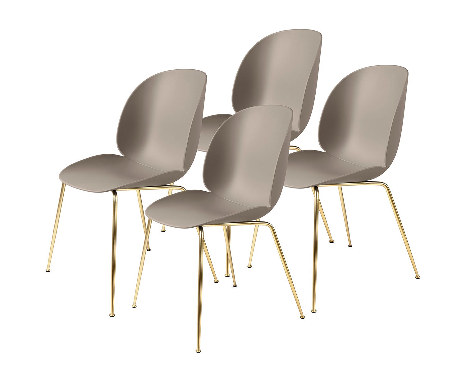 Beetle stol 4-pack, conic metallben i mässing - plastsits i New Beige