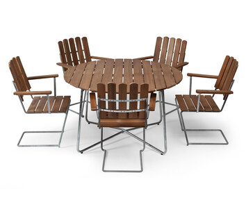 Bord 9A 120 + 5 st Fåtölj A2 Matgrupp i teak