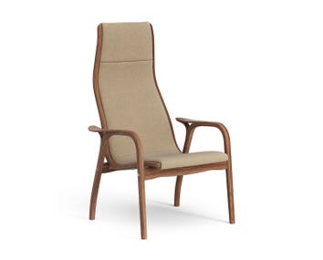 Lamino Fåtölj. Lackad valnöt. Tyg Main Line Flax 12.