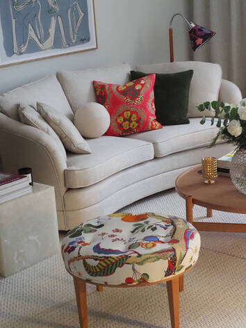 Claire 3-sits soffa i tyg Line 26 Natur, hemma hos Jana Heinrici.