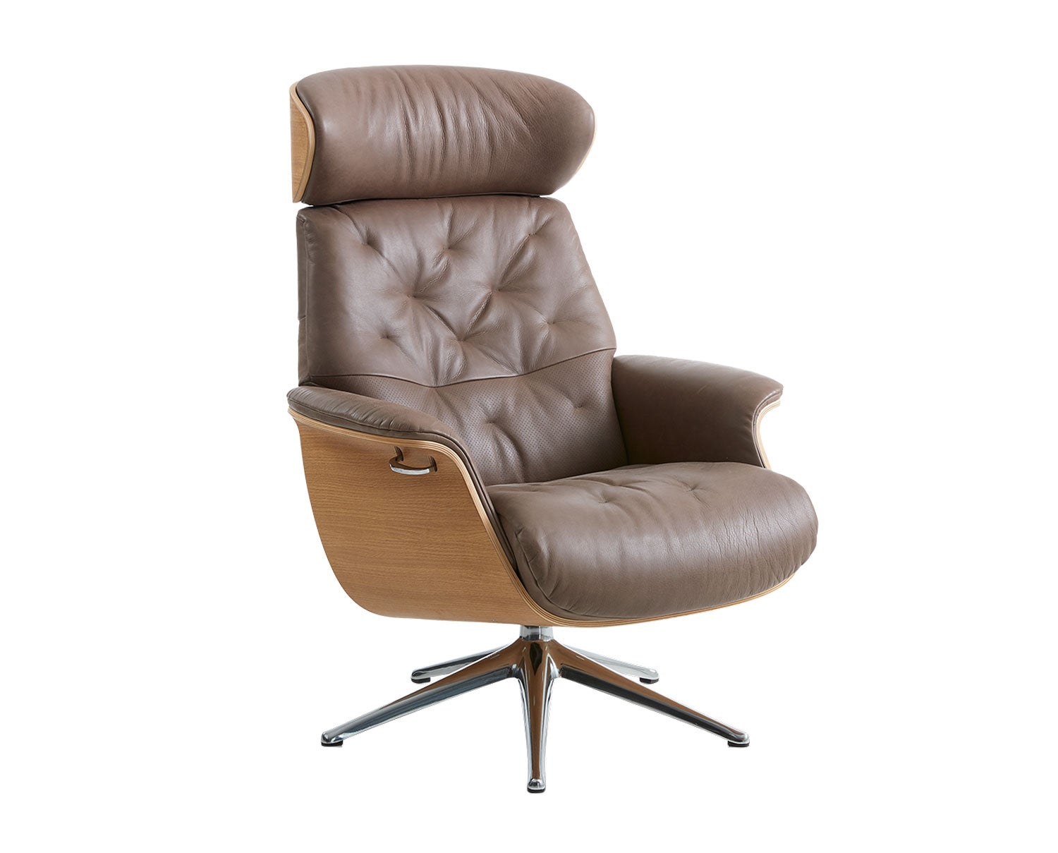 Volden Fåtölj med fanérsidor med ben i polerad aluminium