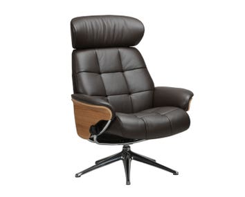 Skagen Fåtölj med fanérsidor i lädret Savoy Platin Black med ben i polerad aluminium